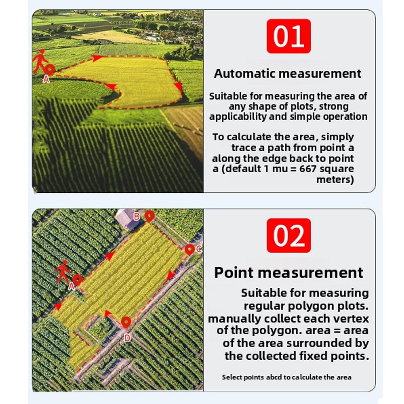Luqeeg Instrumento de Medición de Tierra GPS de Mano, Pantalla a Color HD de 2,4 Pulgadas Medidor de Topografía de Distancia de área de Tierras de Cultivo con Capacidad de 900