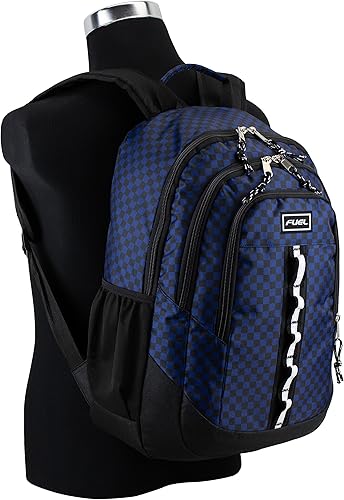 Miniatura 7 de FUEL Mochila unisex grande con múltiples bolsillos y parte inferior resistente al agua, Tablero de damas azul., Escuela