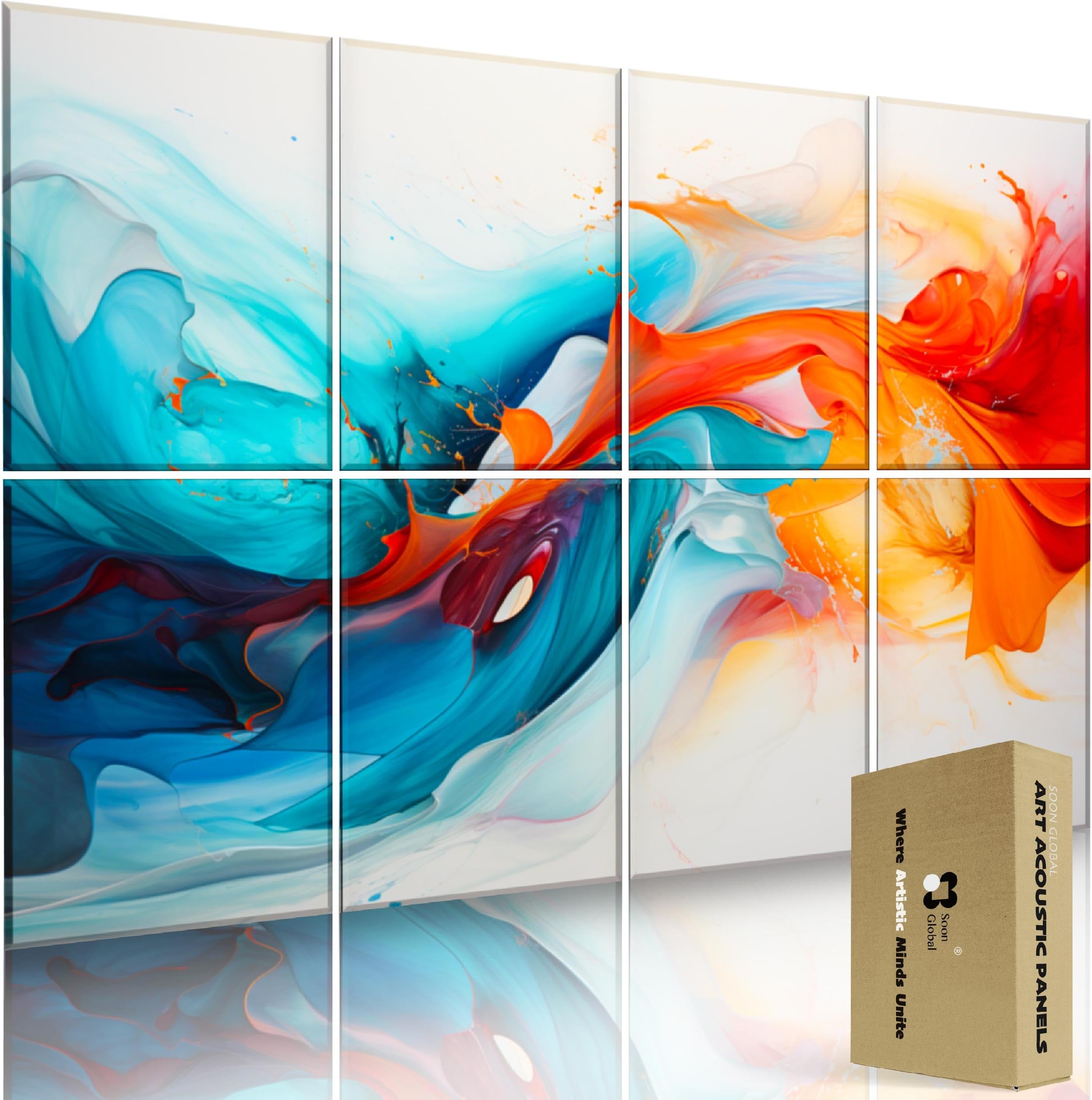 Soon Global 8-Pack Acoustical Wall Panels, 48 X 41 Inches Art Acoustic Panels, Decorative Acoustic Panels, Acoustic Wall Panels, Sound Absorbing Wall Art, Whirling Tones