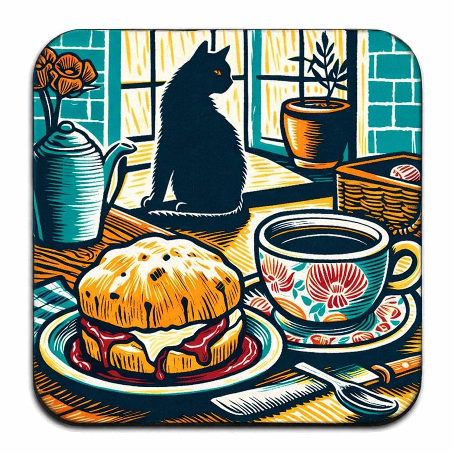 Half a Donkey Cornish themed Tea and scones cork back coaster