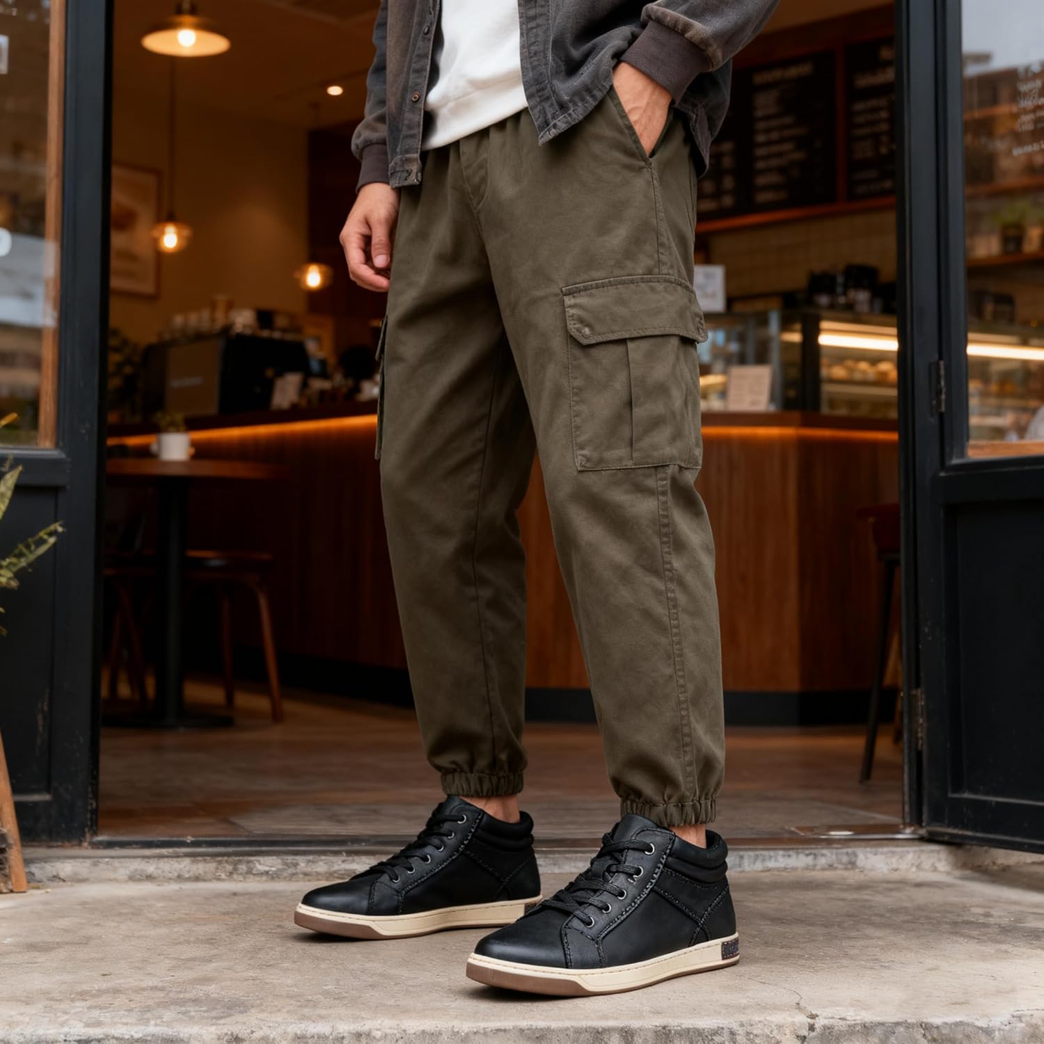 Jousen Men's High Top Sneakers Leather Casual Boots for Men - Image 3