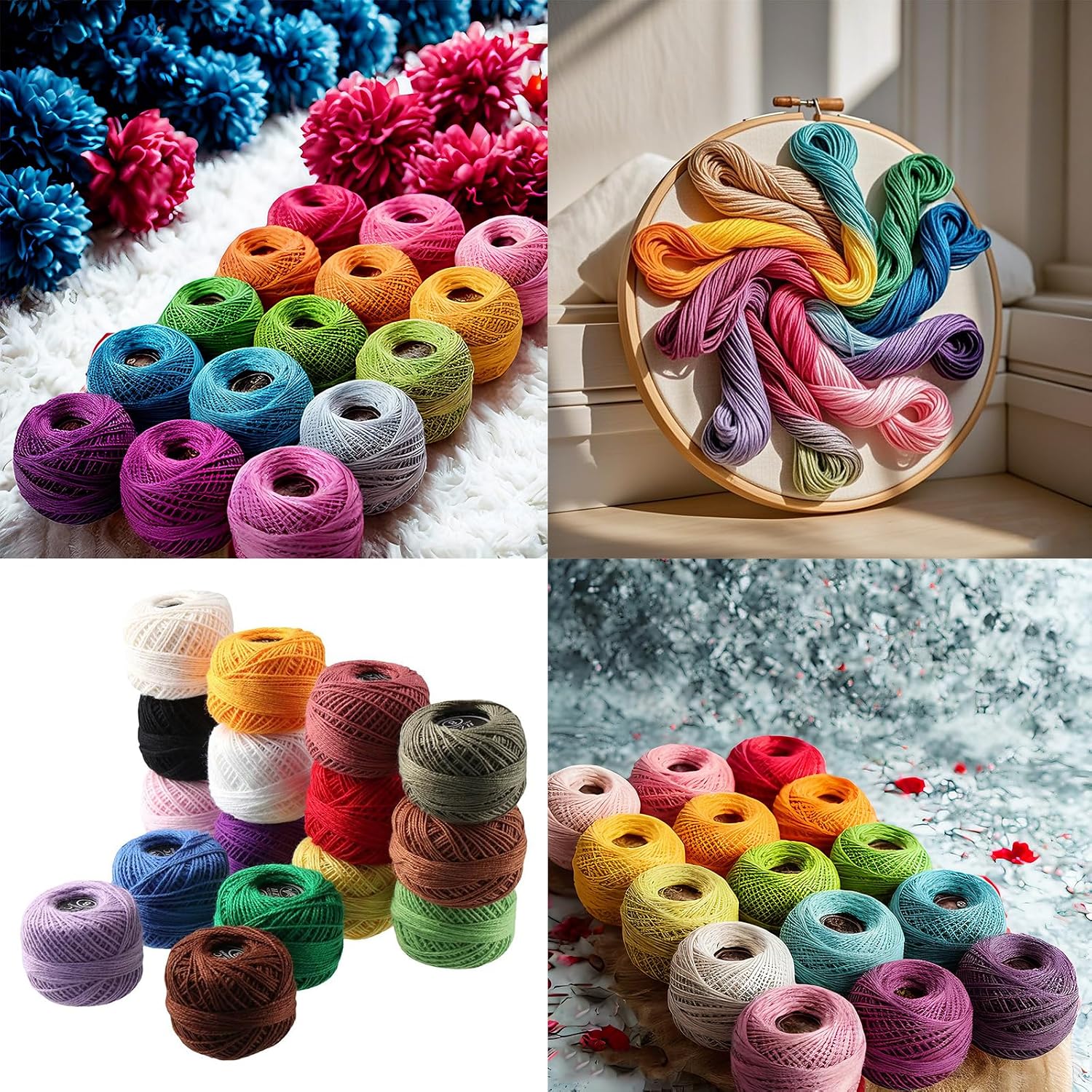 16 Rolls of Colorful Cotton Thread Ball Crochet Embroidery Rainbow Color Cross Stitch Thread Sewing for Cross Stitch Crafts(style2)