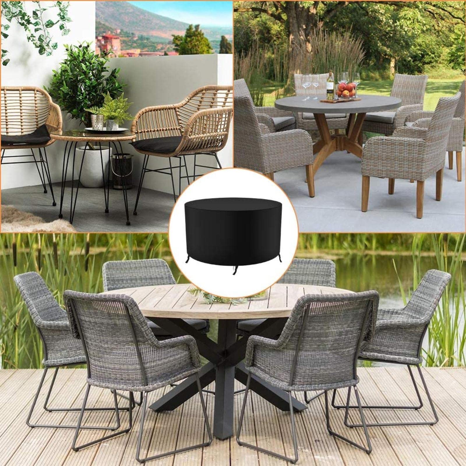 Housse Table de Jardin Ronde 140x80cm Housse Protection Table Jardin Imperméable Anti-UV 420D Oxford Tissu Extérieure Bâche pour Meubles Jardin