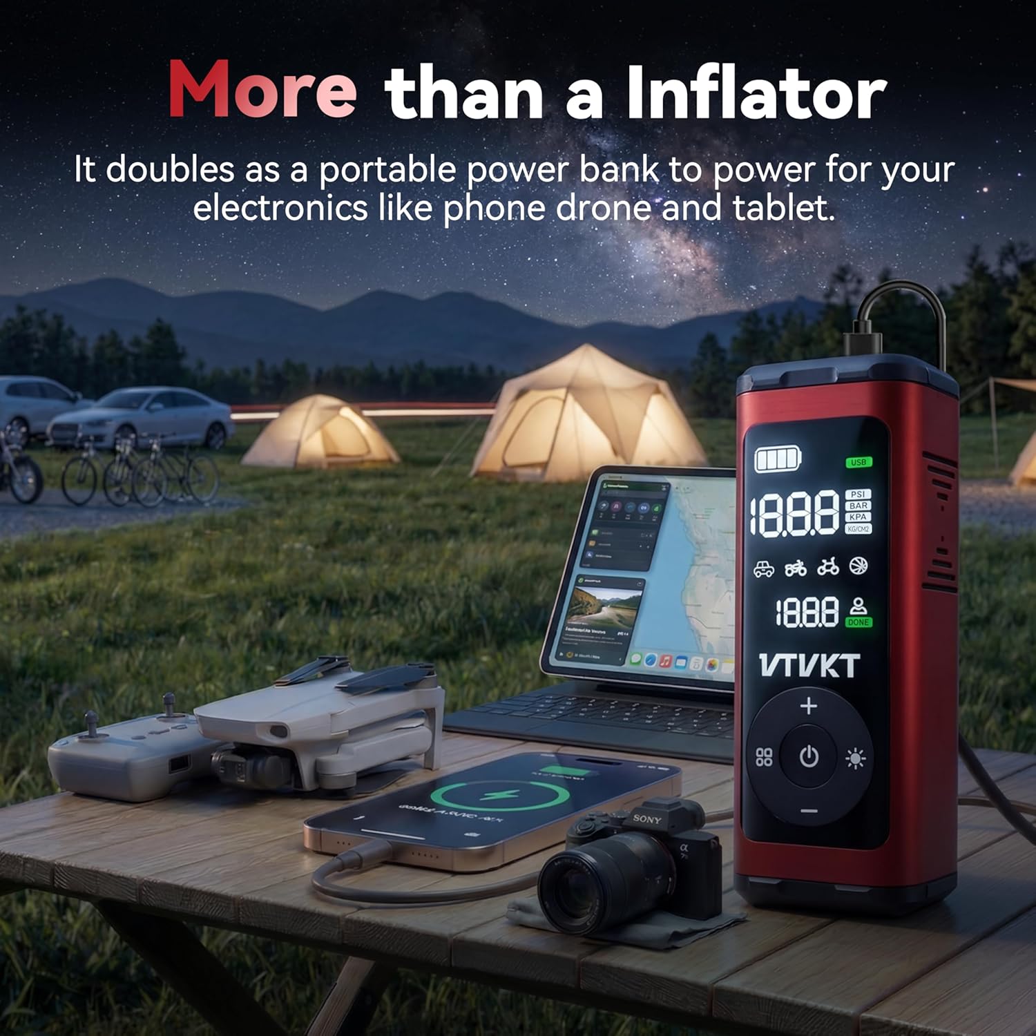 Tire Inflator Portable Air Compressor, 150PSI 60s Faster Inflation Cordless Tire Pump, 12000mAh Electric Air Pump for Car Tires, Aluminum Alloy, Auto Stop, Tire Pressure Gauge, Car SUV Motorcyle Bike