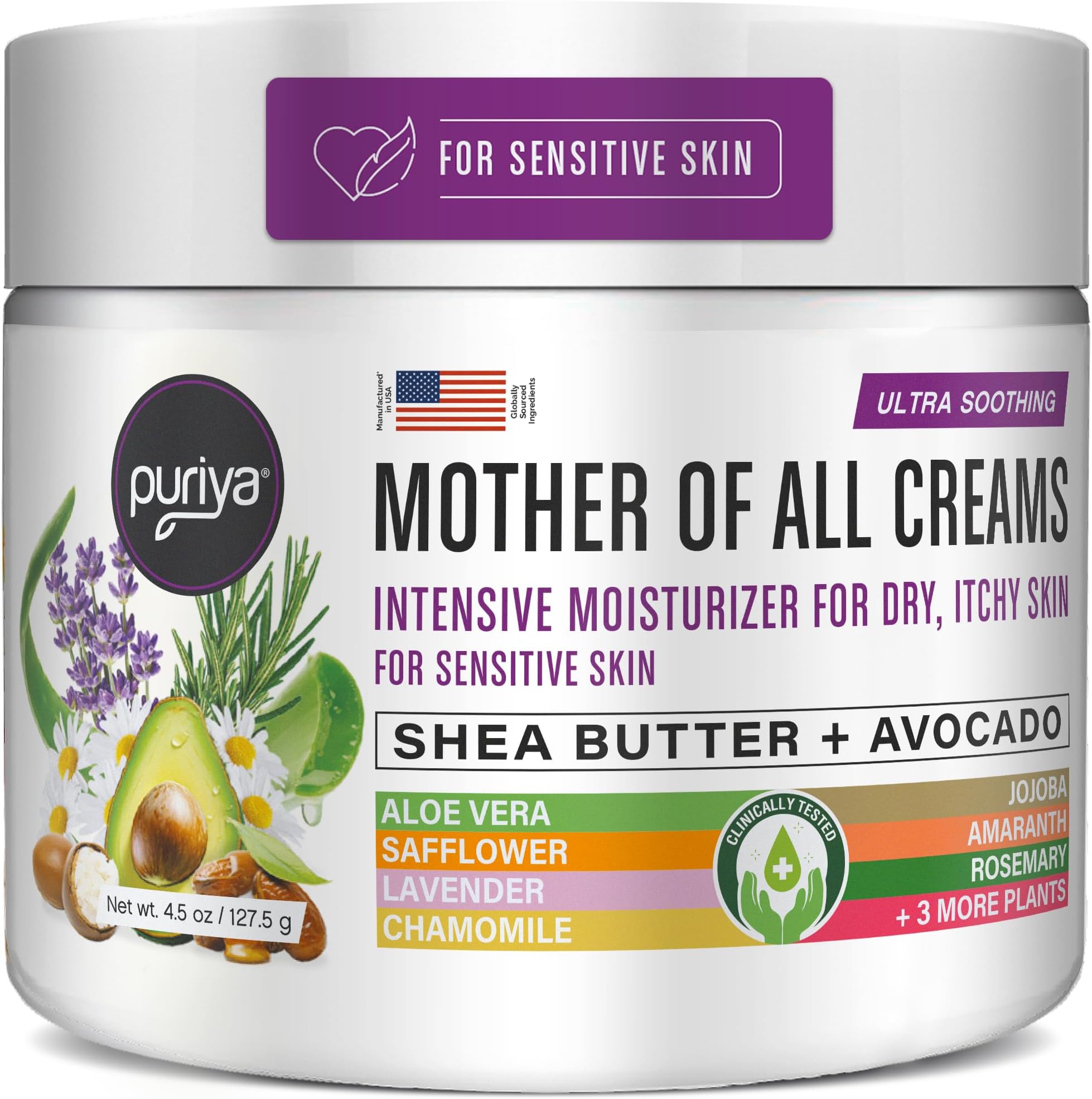 Puriya Intensive Moisturizer with Honey, Shea Butter, Hydrating, Soothing for Dry, Irritated, Sensitive Skin, Daily Multi Purpose Cream for Hands, Body, Long Lasting, Plant Based Mother of All Creams
