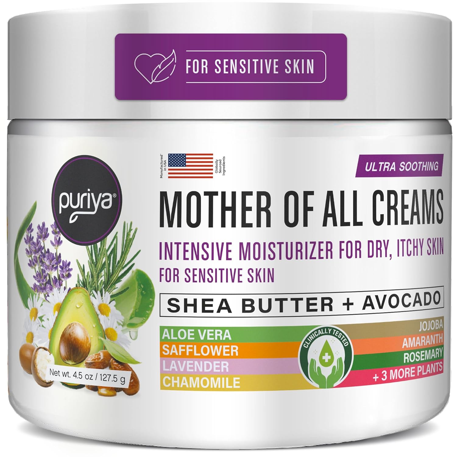Puriya Intensive Moisturizer with Honey Shea Butter Hydrating Soothing for Dry Irritated Sensitive Skin Daily Multi Purpose Cream