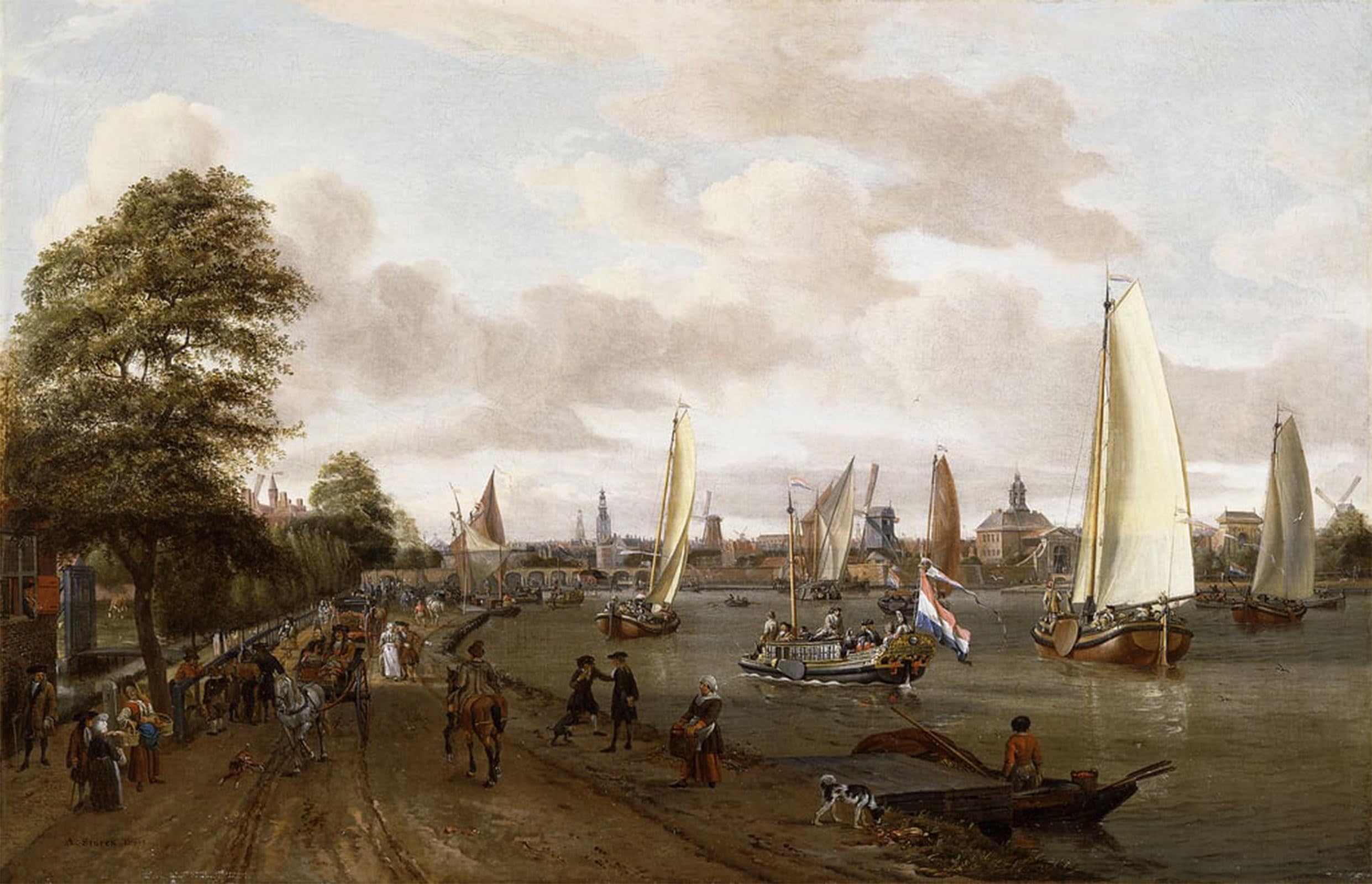 POSTERIIk Famous Print Pop Art Wall Art Graffiti a Panoramic View of Amsterdam with a Barge and Smallships on the Buiten-amstel by Abraham Storck Art Prints for Home Decor 60x90cm