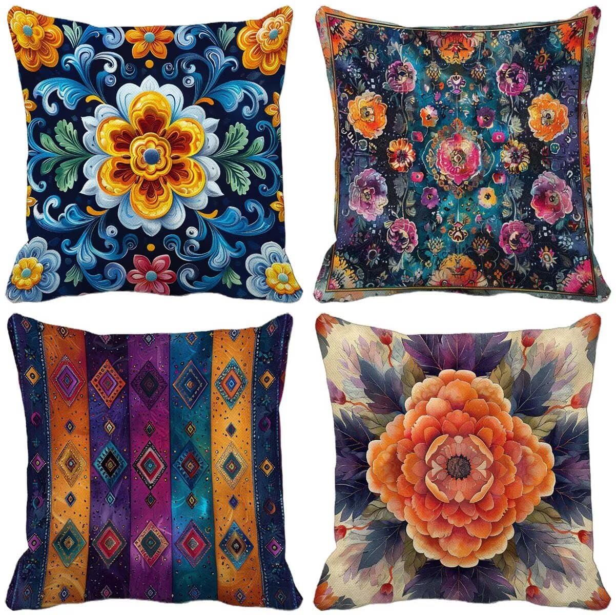 Boemia Federe Cuscini Divano 55x55 Set di 4 Geometria semplice Cuscini da Esterno Morbido Quadrato Copricuscini Divano per Soggiorno Camera da Letto Primavera Esterno Giardino Decorativo Regalo t51-4