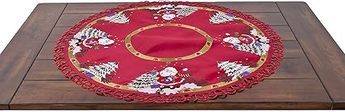 Miniatura 3 de Mantel grande bordado de Papá Noel y árboles de Navidad con diseño de Papá Noel y árboles de Navidad, mantel pequeño (34 pulgadas, redondo)