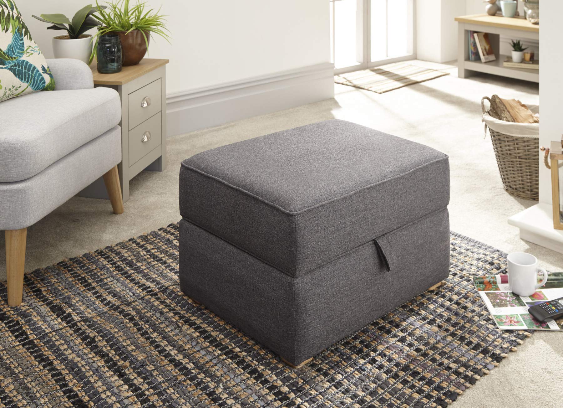 Buy Home Source Grey Fabric Footstool Lift Up Storage Stool Square