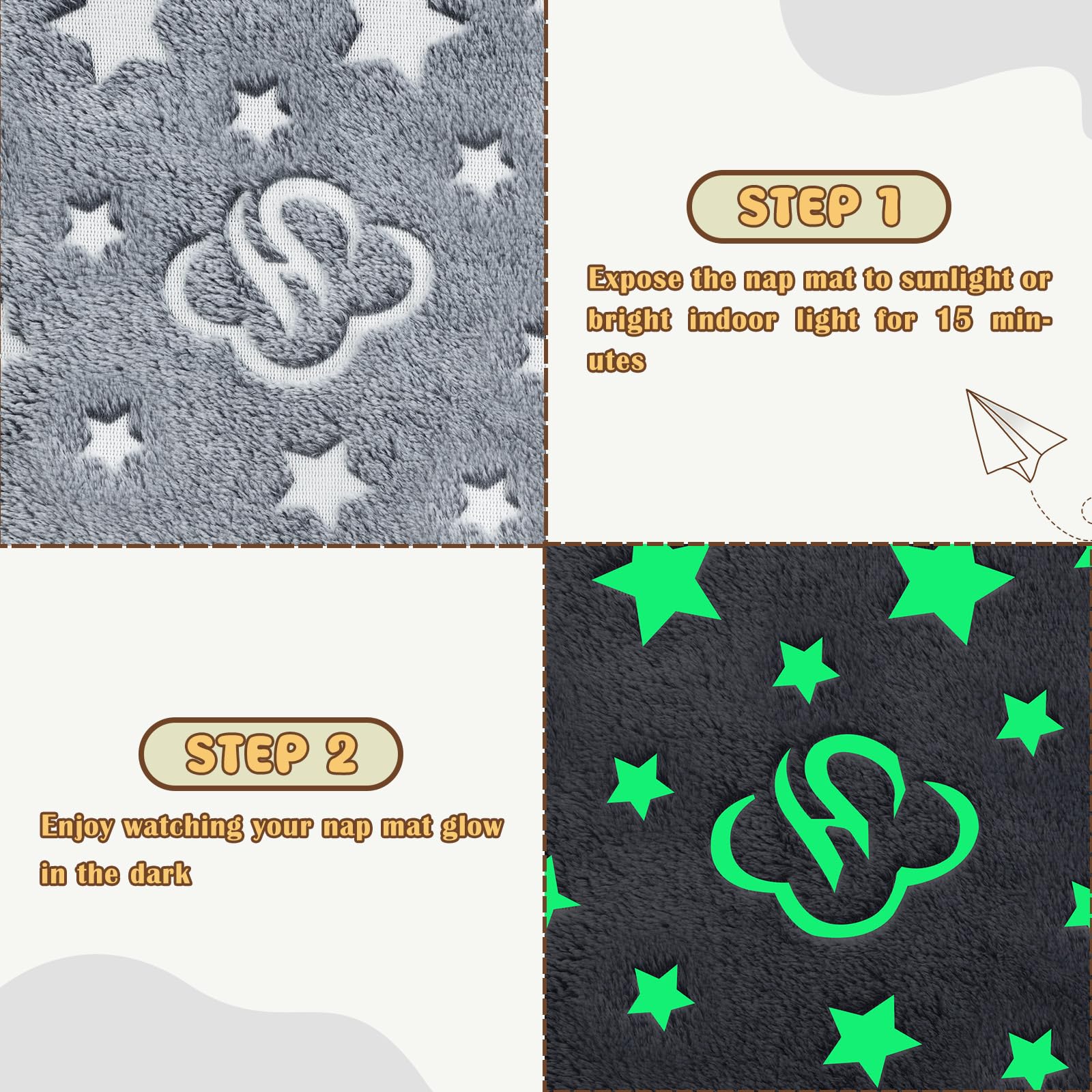 Decalsweet Cálida Alfombrilla de Siesta para Niños Pequeños con Almohada Extraíble, Saco de Dormir Luminoso Plegable para Niñas y Niños, Bolsa de Dormir con Cremallera para Camping Siesta, 170×75cm