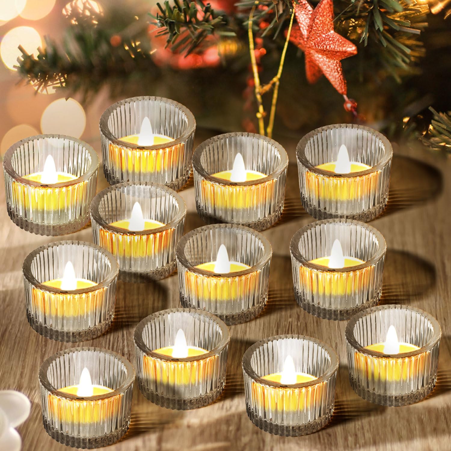 JOYIT Clear Votive Candle Holders Bulk Set of 12, Tealight Candle Holder for Wedding Table Centerpiece, Glass Small Candle Holders for Birthday Party,