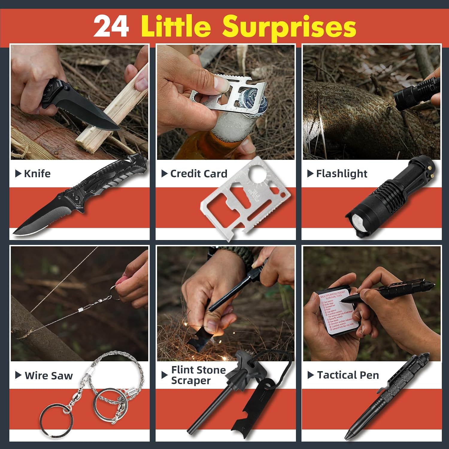 VEITORLD Gifts for Men Dad Him Christmas - Survival Gear and Equipment 12 in 1, Survival Kits - Cool Unique Fishing Hunting Birthday Gifts for Husband Teen Boy Boyfriend Women, Mens Stocking Stuffers image 3