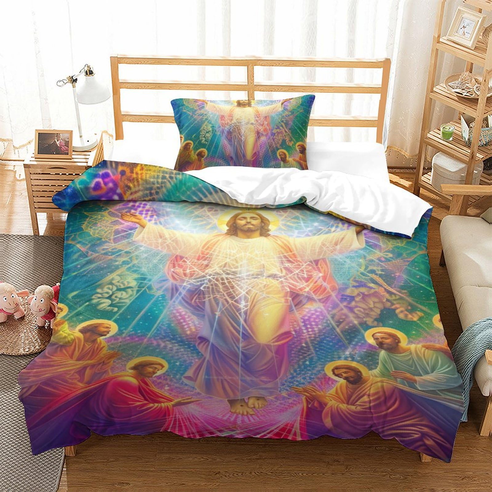 Housse de couette Jésus microfibre anti-glisse avec fermeture éclair