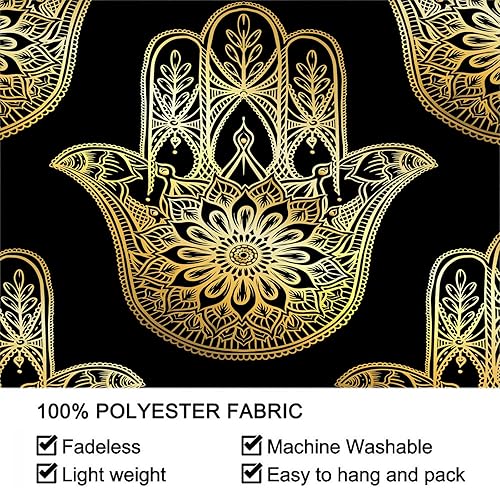 Miniatura 5 de IBILIU Hamsa - Tapiz de pared para decoración de pared, estilo indio, amuleto judío, dorado y negro, tapiz colgante para dormitorio, sala de estar,