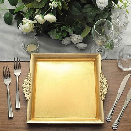 Miniatura 8 de Efavormart - 2 bandejas cuadradas de plástico decorativas doradas de 10 pulgadas con bordes en relieve para bodas, fiestas de cumpleaños