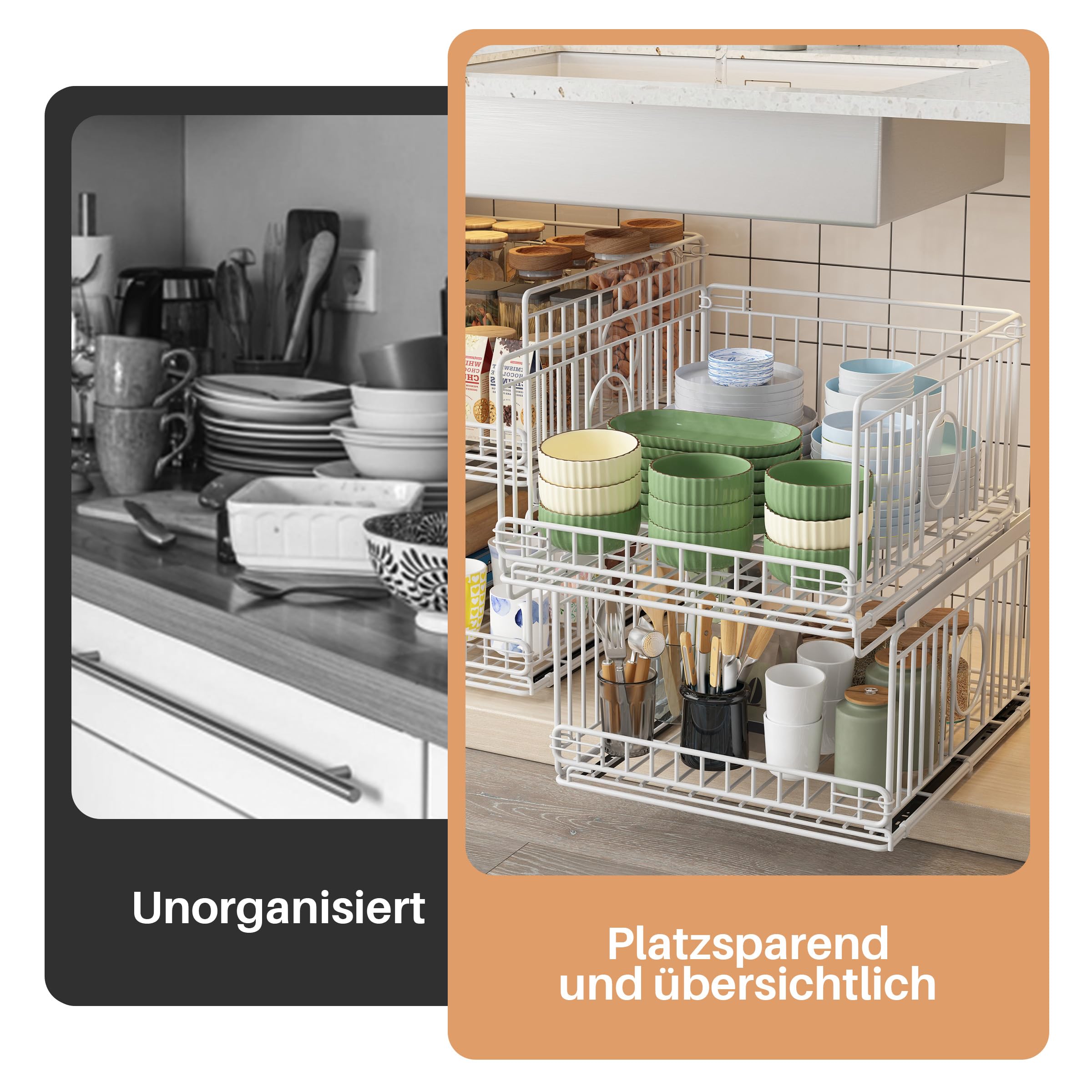 Ausziehbar & Stapelbar Kleiderschrank Organizer, 4 Stück Metall Aufbewahrungsbox, Schubladen Aufbewahrung für Kleidung, Küche, Waschküche, Spielzeug, Kein Bohren, Weiß