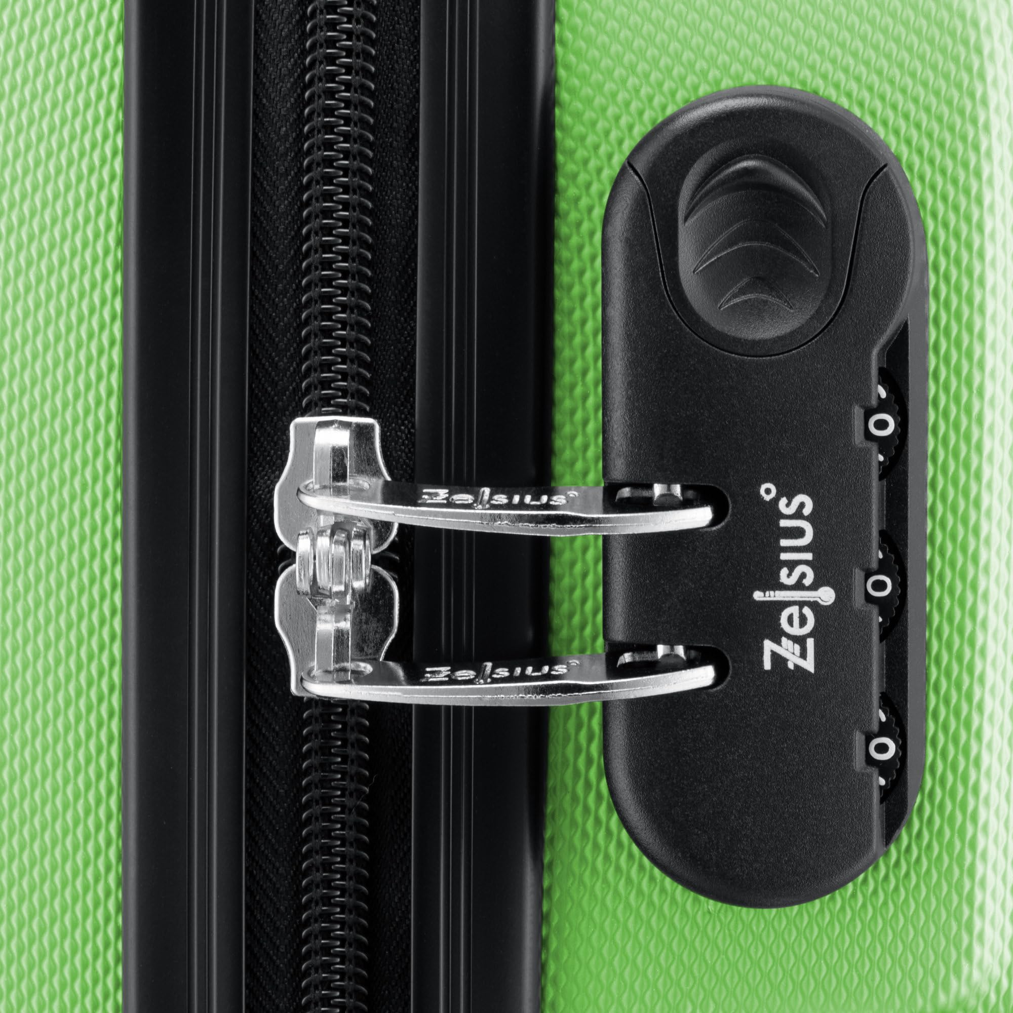 Set di valigie Zelsius 3 pezzi, verde | Valigia rigida in ABS con chiusura a combinazione, Ruote doppie e divisorio interno | Valigia a mano, set di valigie rigide 3 pezzi, trolley, valigia grande