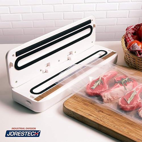 Miniatura 6 de JORESTECH Máquina selladora al vacío de mesa, embalaje automático de alimentos, características secas y húmedas con cortador integrado (E-Vac-10)