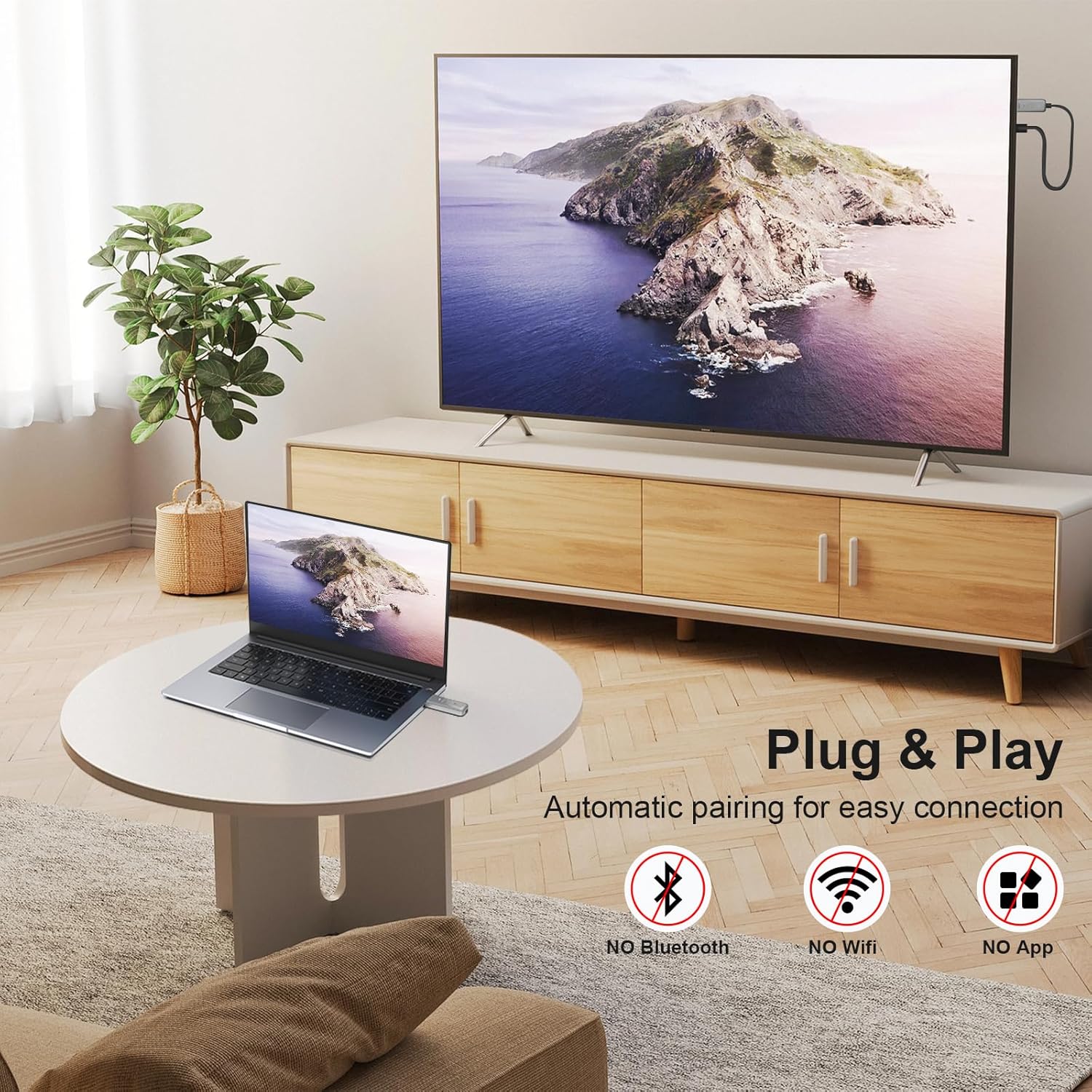 Wireless HDMI Transmitter and Receiver, 4K Compatible 1080P Output, Portable HDMI Extender with 2.4GHz/5GHz Dual Band, Plug and Play Video/Audio Streaming from Laptop/TV Box to Monitor image 7 of 7 B0DX1SY21Z