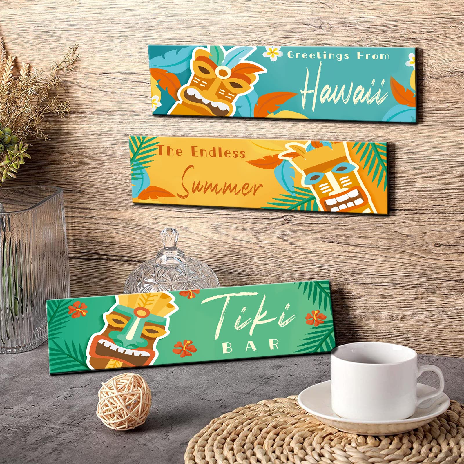 Nordic Hawaii Totem Wood Sign 3 Piece The Last Runa Party Wall Decor Hawaii Retro Banners Hanging Wooden Signs Tribal Tiki Bar Wall Plaque Native American Home Decor Tropical Beach Artwork Gift(Green) - Image 3