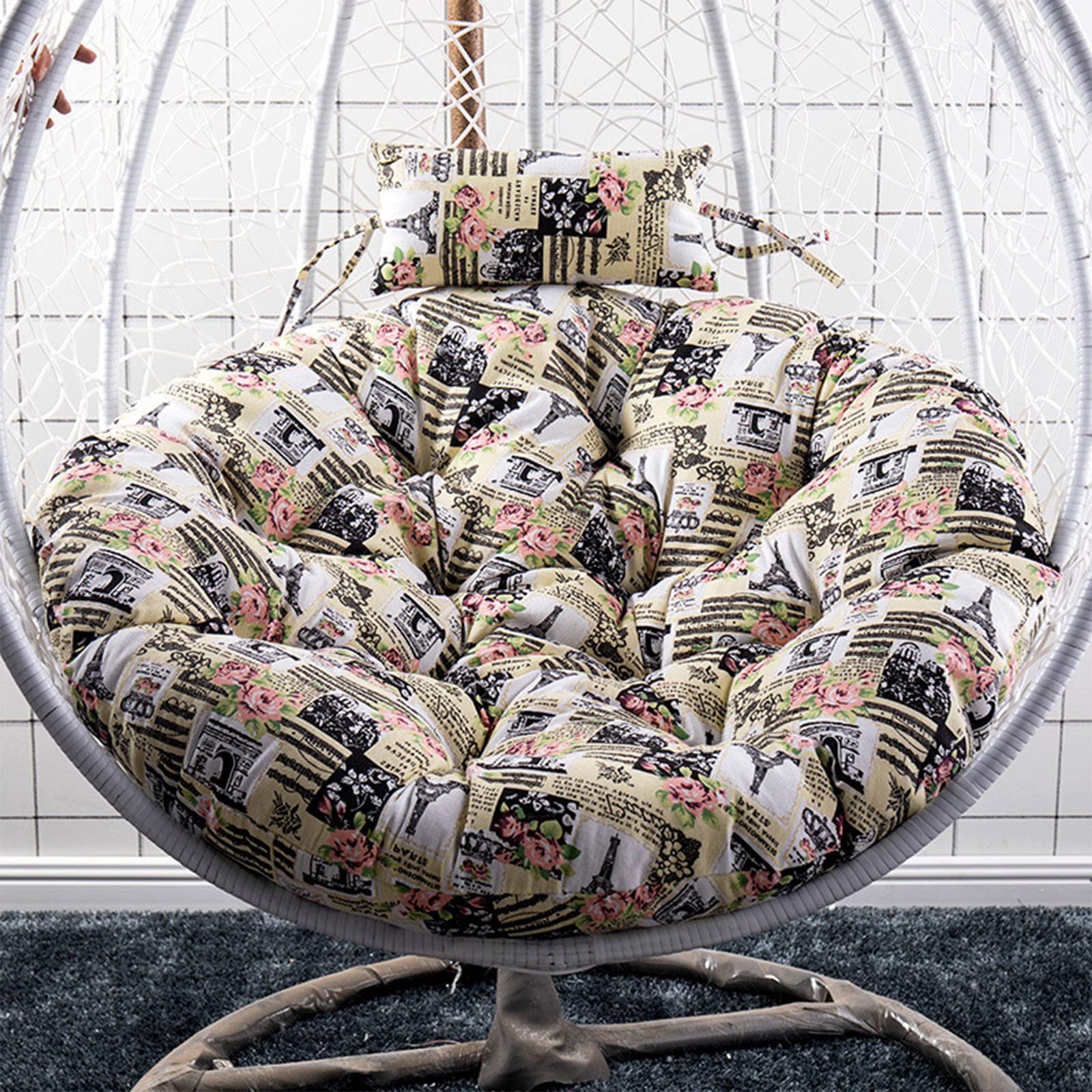 UGZXCVBN Egg Chair Cushion, Egg Chair Hanging Swing Cushion With Pillow Washable Floral Multicolor 105/120 cm(L,120cm)