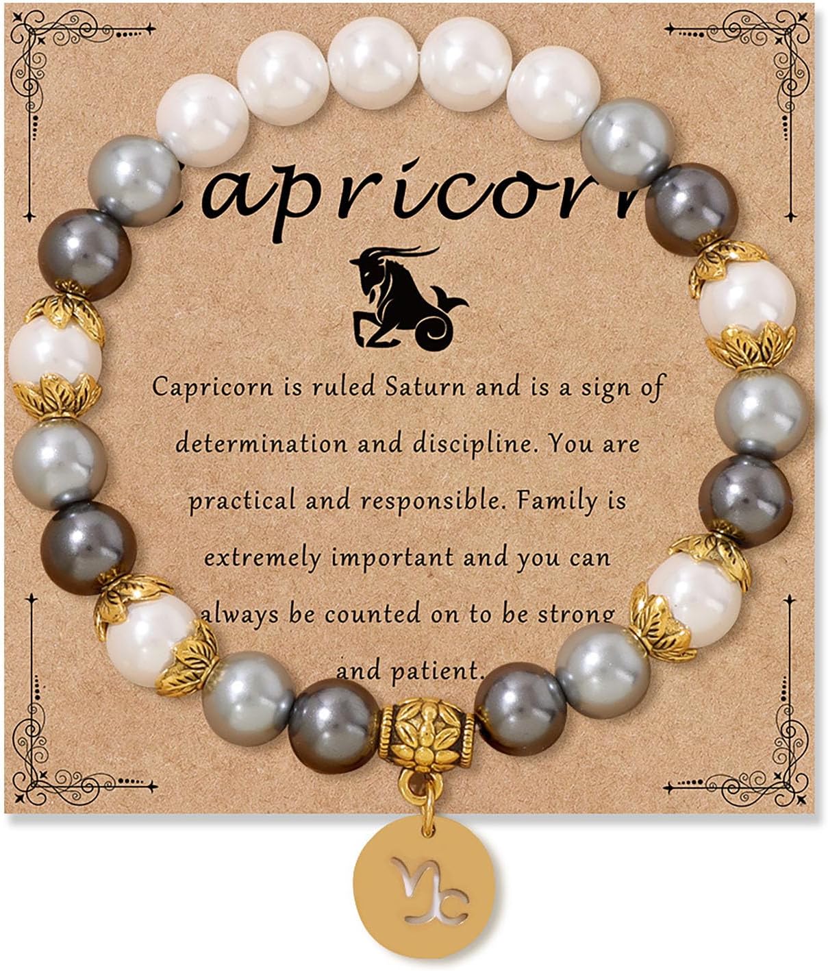 Zodiac Signs Spirit Bracelet Zodiac Bracelet for Women Men Adjustable 12 Constellation Bracelet White and Grey Pearl Beaded Stretch Bracelet Constellation Charm Bracelet Birthday Jewelry Gifts