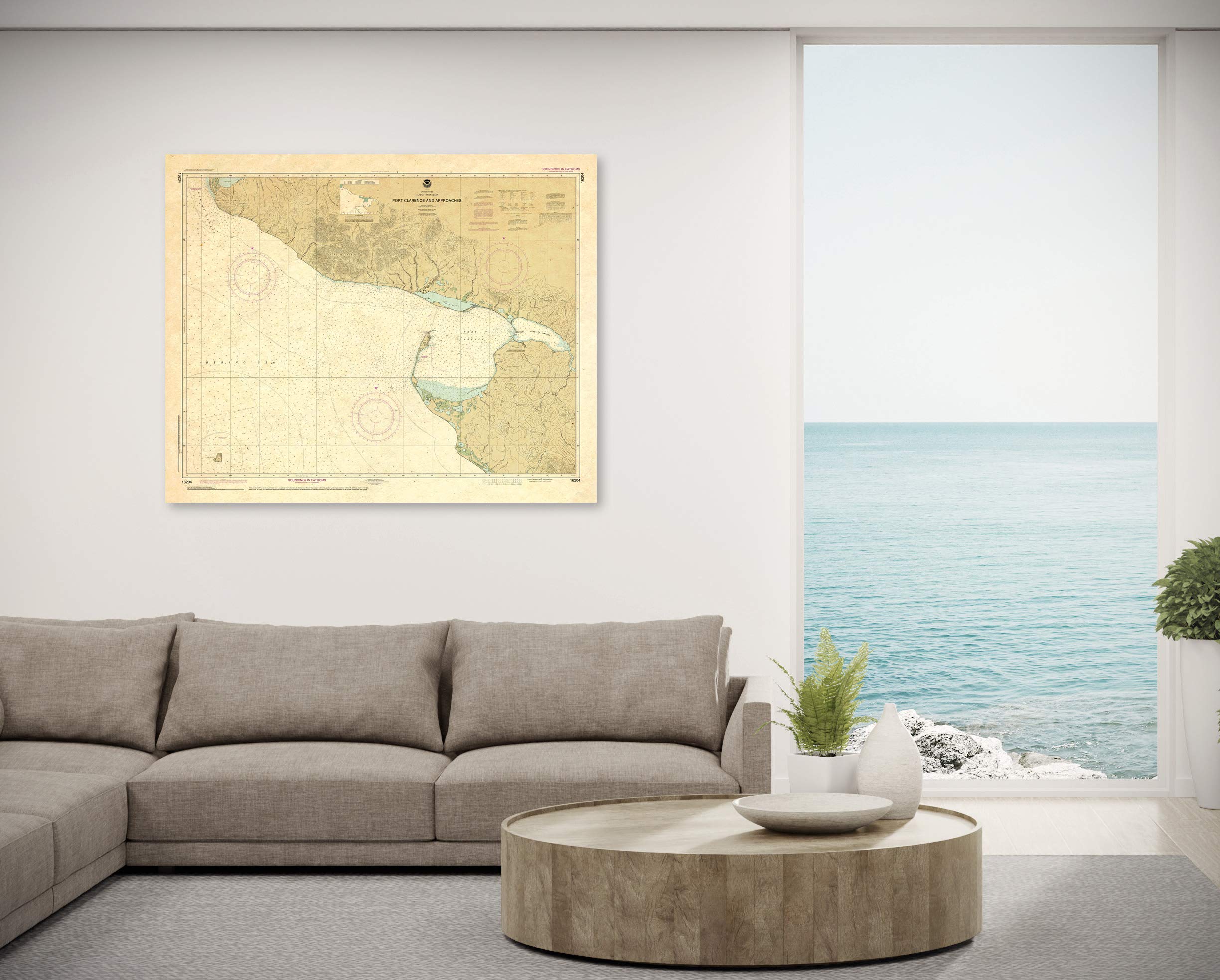 Paradise Cay Publications Antiqued NOAA Chart 16204: Port Clarence and approaches