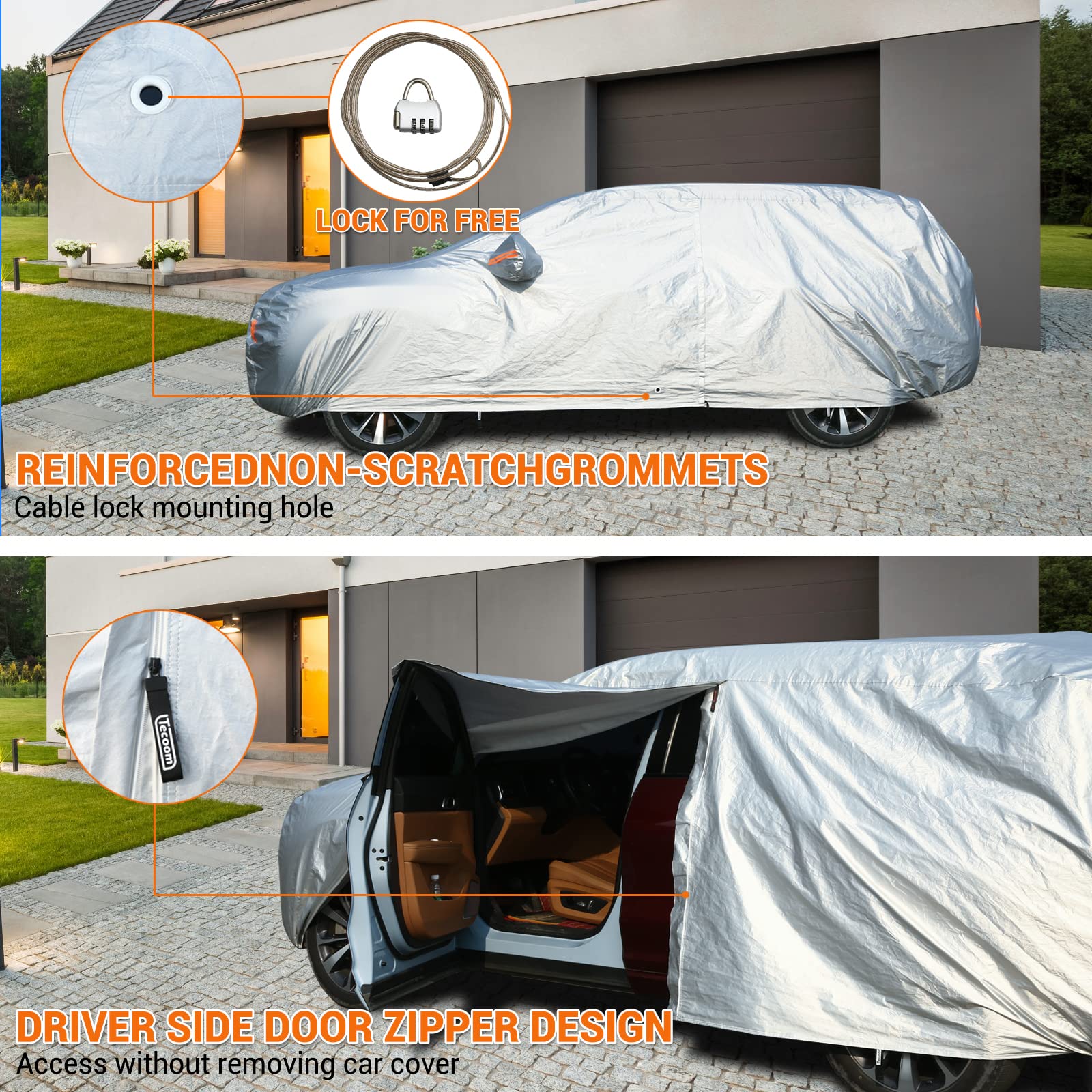Tecoom Car Cover Waterproof All Weather, Fleece Lining with Zipper Door