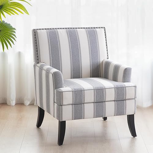 HUIMO Silla decorativa estampada, tapizada de tela de lino, con remache, cómodo sillón con capacidad para hasta 300 libras de capacidad, sofá de