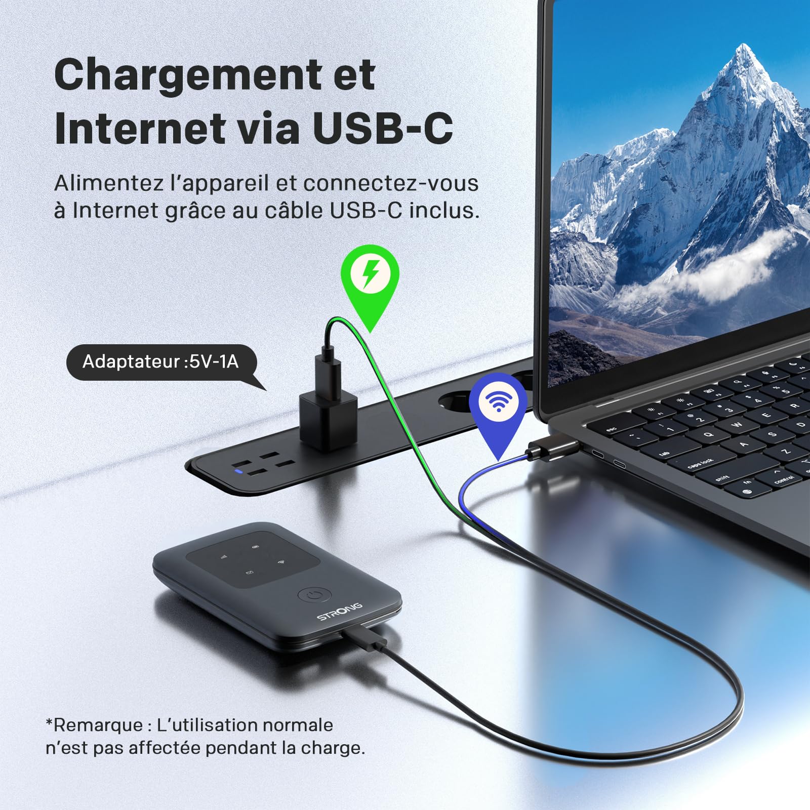 Strong 4G AIRSPOT 210 Routeur WiFi 4G Portable avec SIM, CAT4 150 Mbps | Hotspot WiFi de Poche pour Voyage et Télétravail, Connecte 10 Appareils, Batterie 2100 mAh, USB-C & Fonction Power Bank