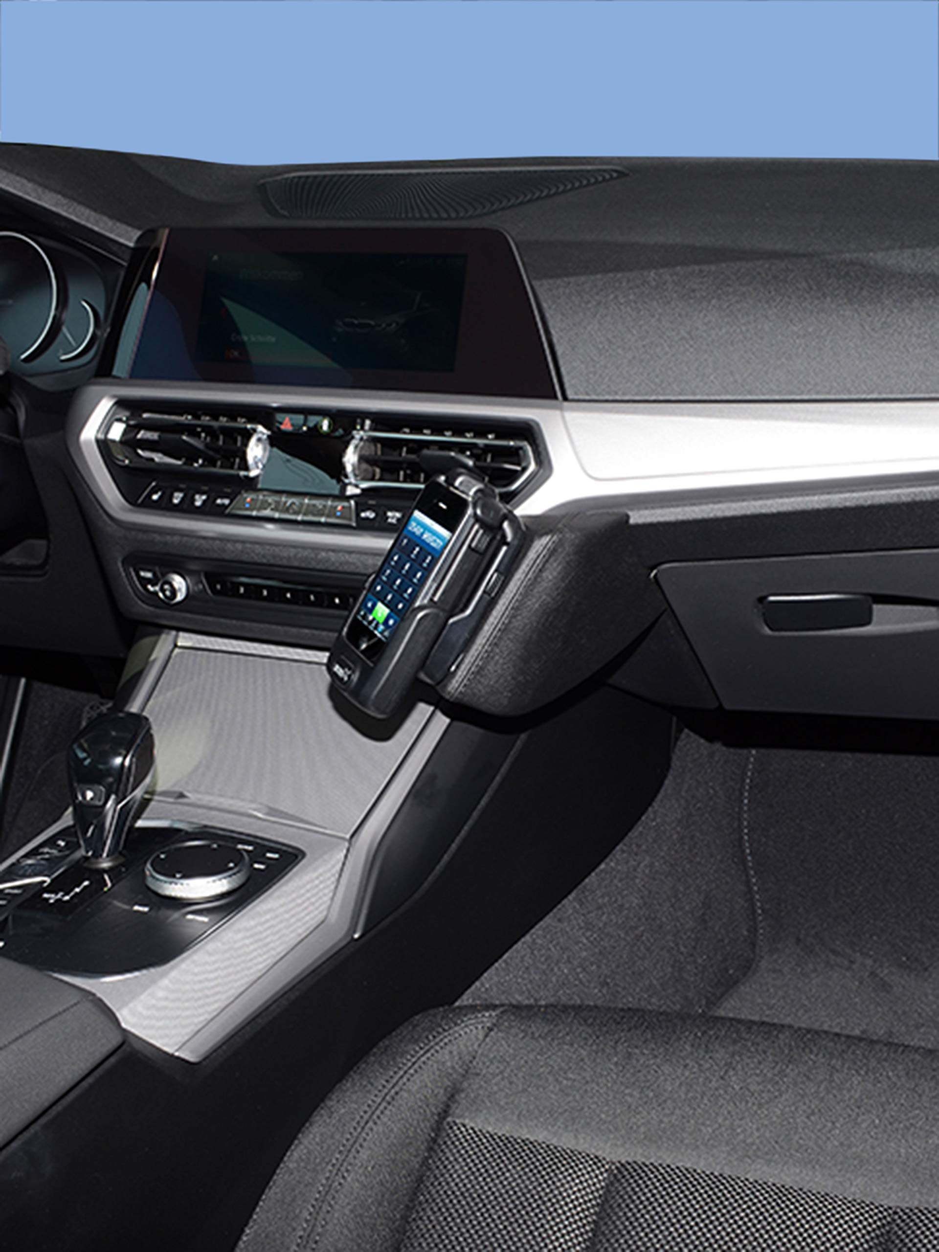 KUDA Uchwyt na telefon komórkowy pasujący do BMW serii 3 od 2019 i ab2022 G20 / BMW i4 - konsola telefonu do smartfonów, telefonów komórkowych, nawigacji i innych – konsola ze sztucznej skóry, czarna,