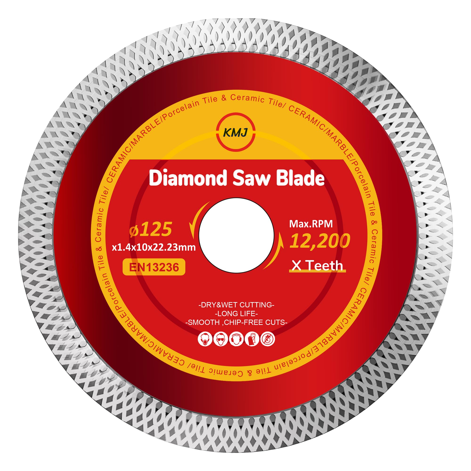KMJ A-Grade 1 Pack Mesh 125mm Diamond Cutting Disc โ Wet Tile Cutting Disc for Angle Grinder, Ideal for Marble, Tiles, Ceramic & Porcelain Cutting - Size 125 x 1.4 x 10 x 22.23 mm โ image 1