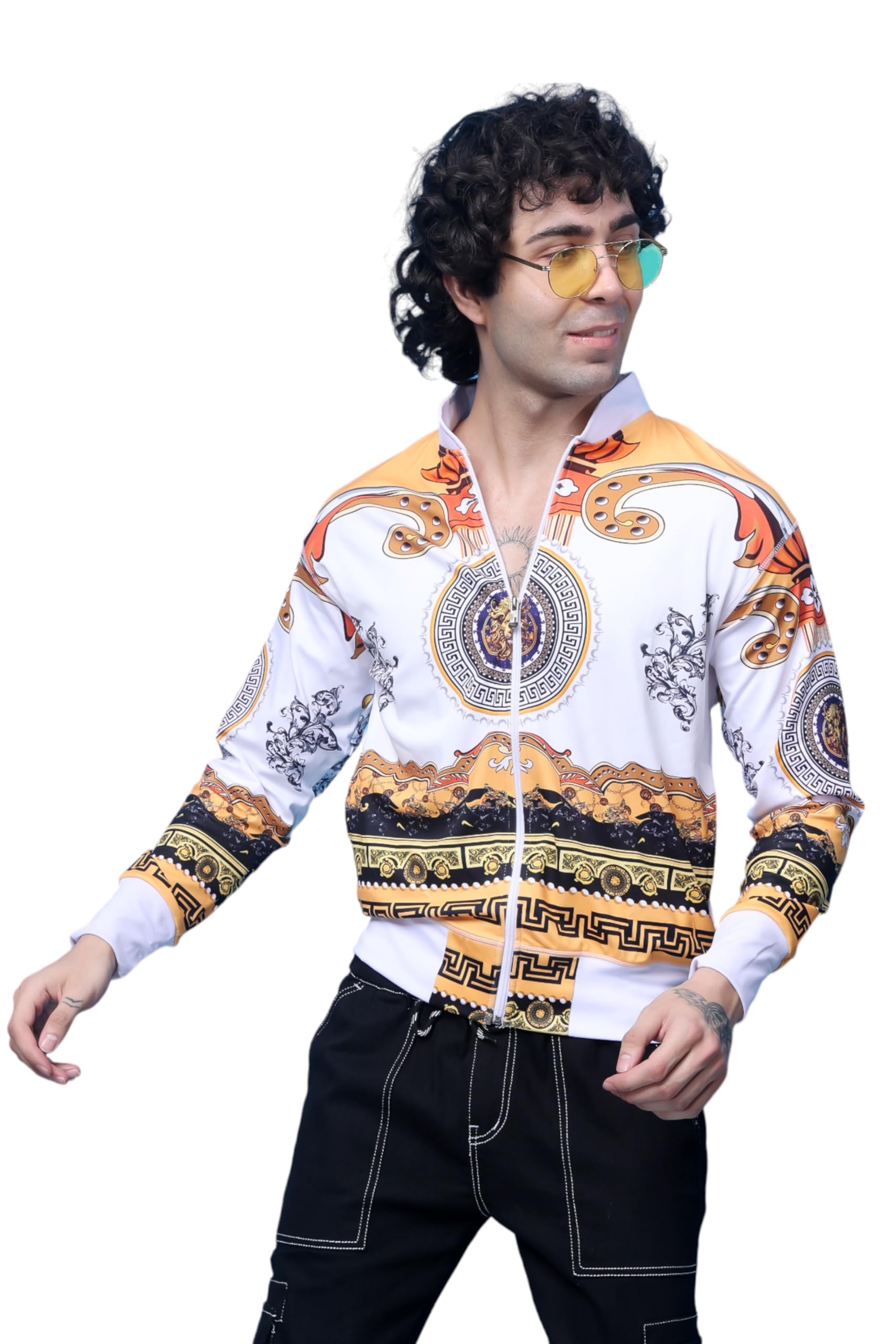 yellow tree YELLOW - WHITE STRETCHABLE DESIGNER LION WITH BORDER PRINT MEN IMPORTED ZIPPER JACKET-picture-28