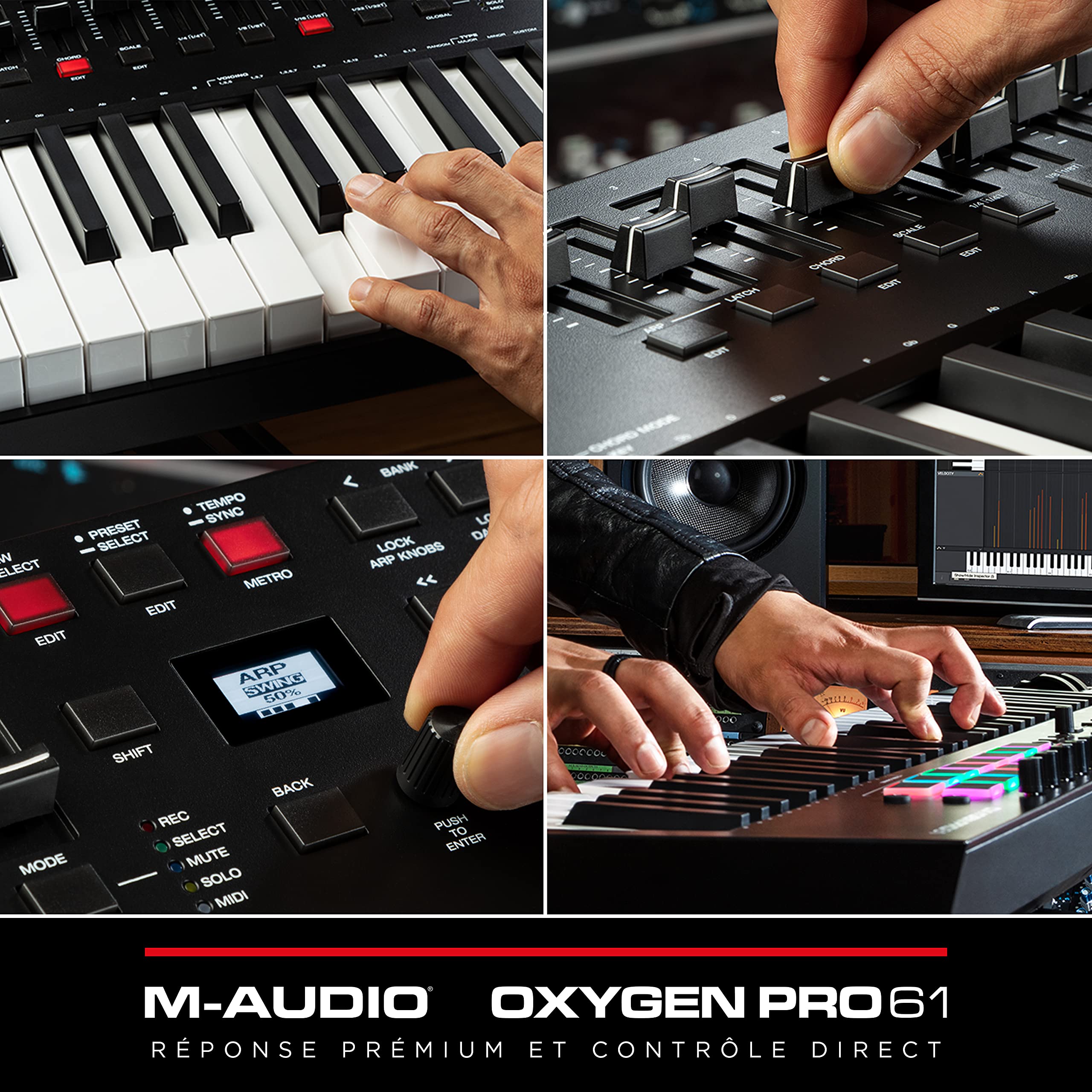 M-Audio Oxygen Pro 61 + SP-2 - Clavier Maître MIDI de 61 Touches sensibles à la velocité, Pads de lancement, potentiomètres, Suite de Logiciels + Pédale de Sustain Universelle de Type Piano