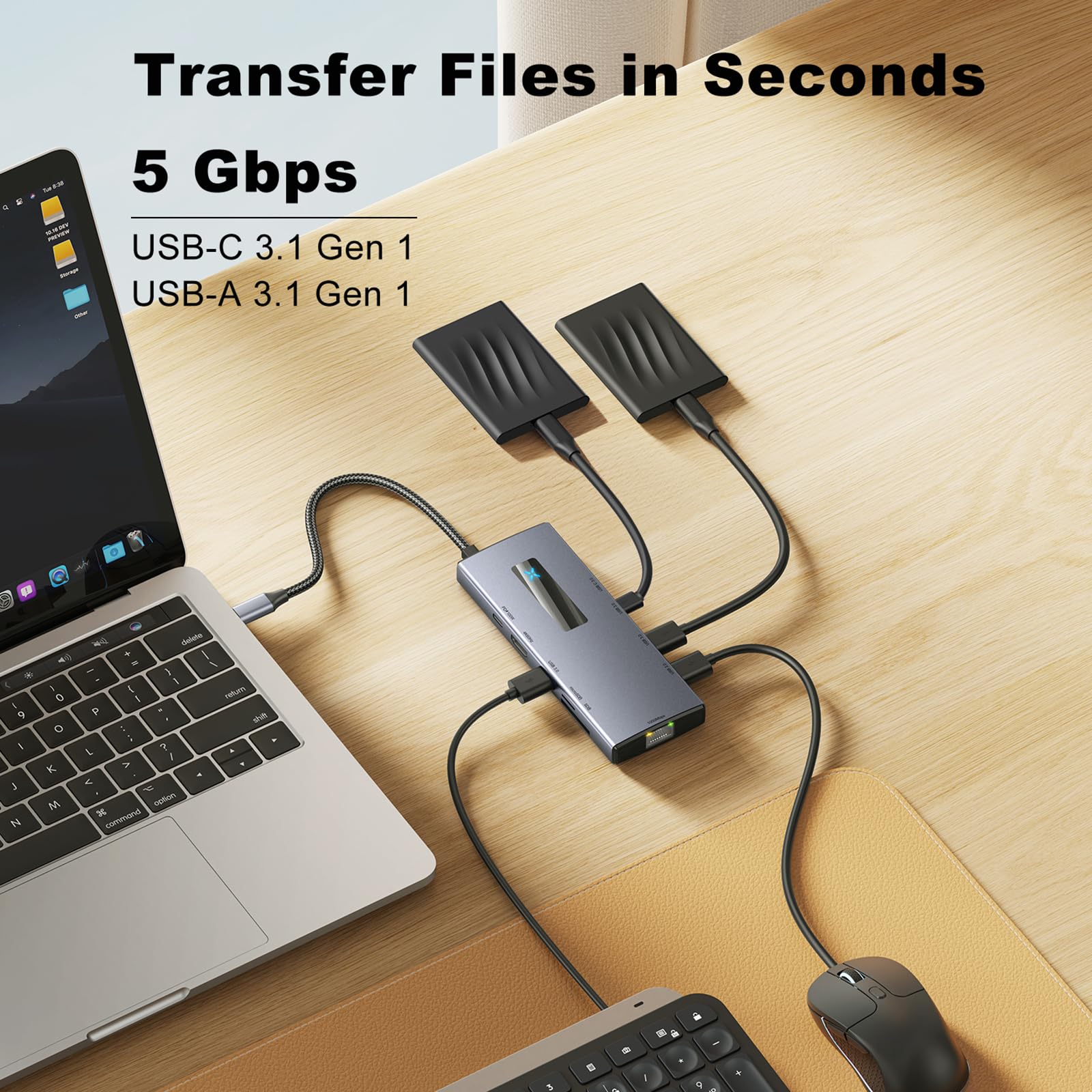 Hub USB C 10 in 1 Dock Station in Alluminio con Porta SDTF Card Splitter PD100W Hub per Laptop Computer Dock Station