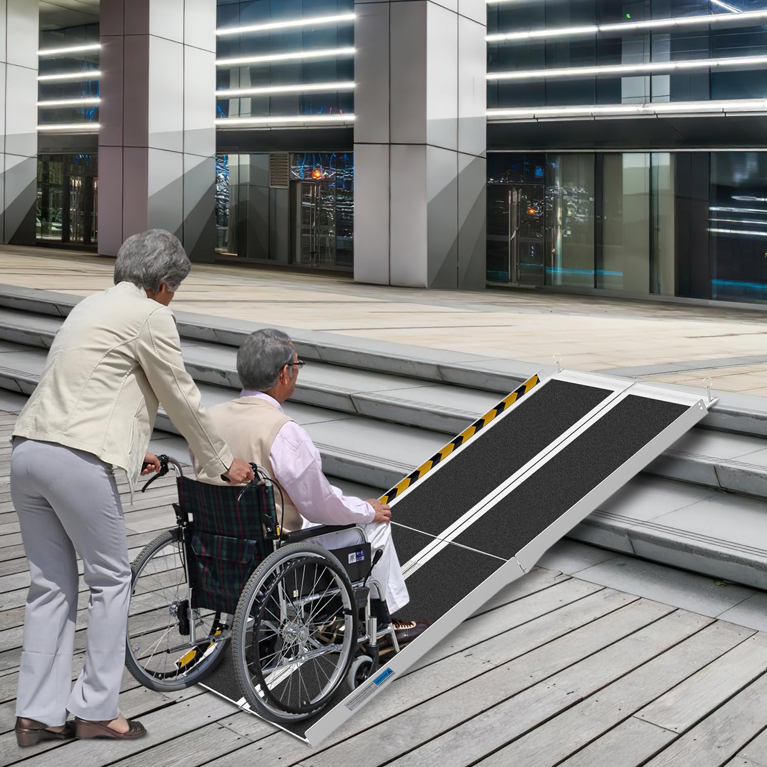 Herrselsam Rampa para silla de ruedas de 152 x 73 cm, soporta hasta 270 kg, con superficie antideslizante, portátil, para silla de ruedas, para casa, escalones, escaleras, apertura de puerta