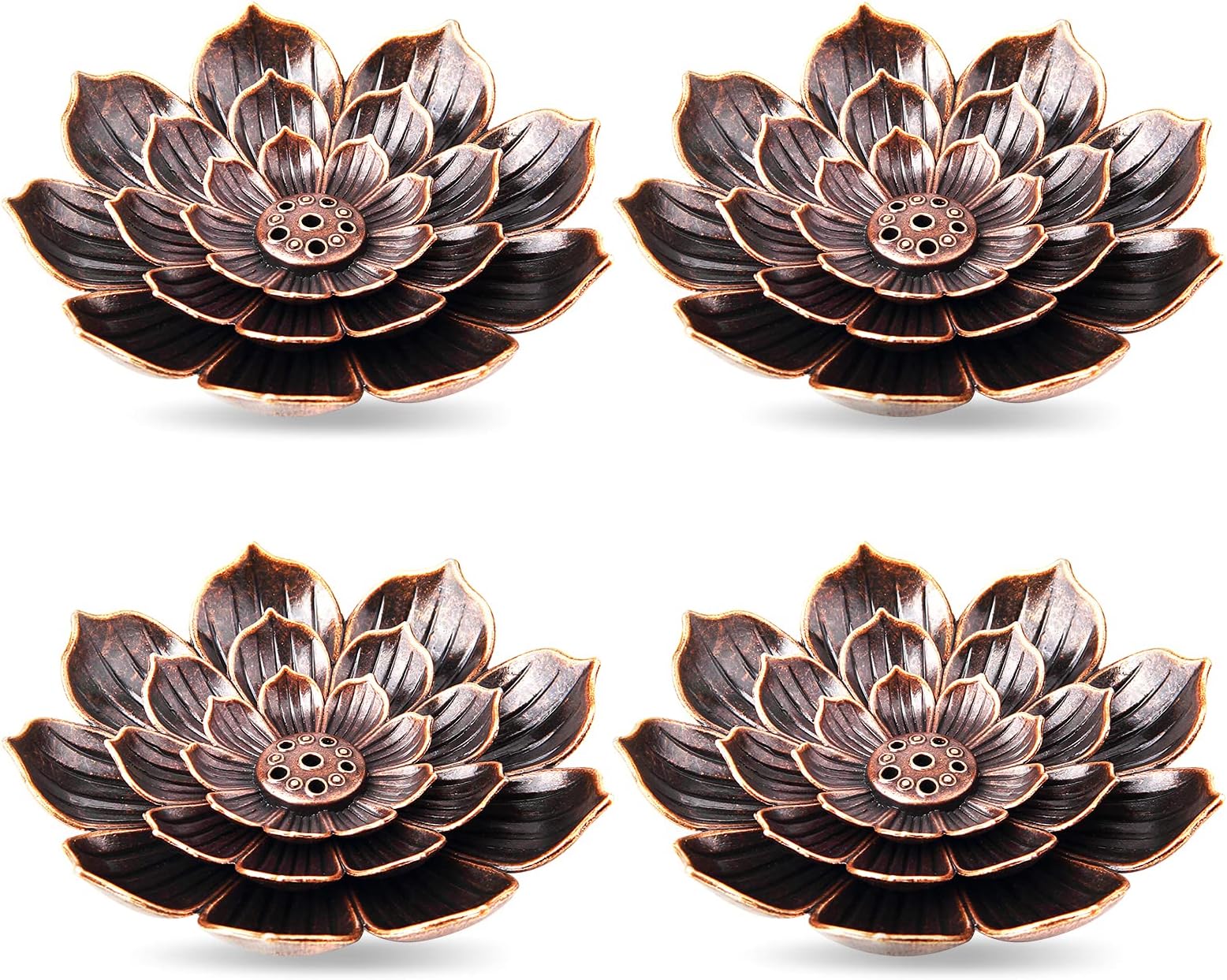 Lamoutor 4 Pieces Brass Lotus Stick Incense Burner Brass Incense Holder Cone Incense Burner Holder with Ash Catcher for Home Office Fragrance Accessories