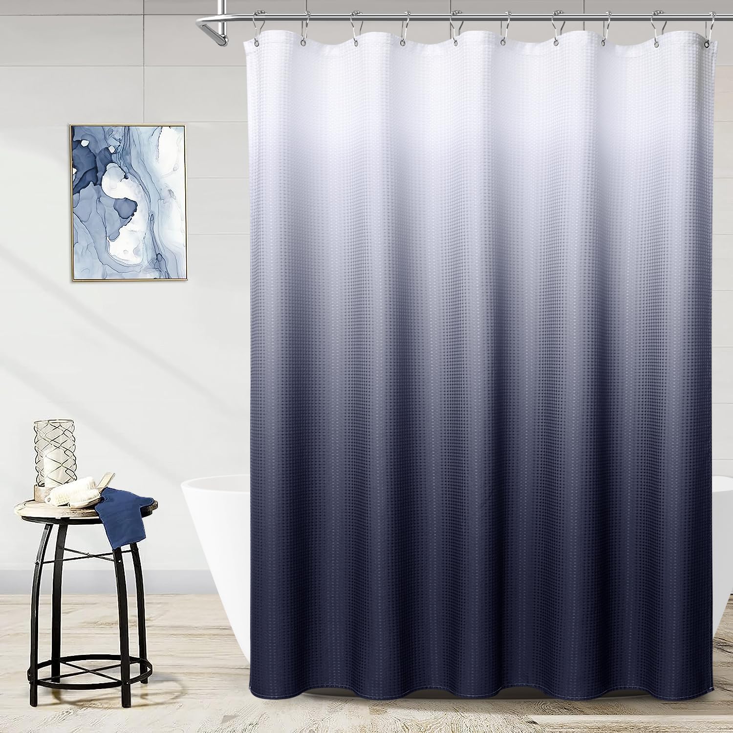 Naturoom Ink Blue Fabric Shower Curtain, Hotel Quality