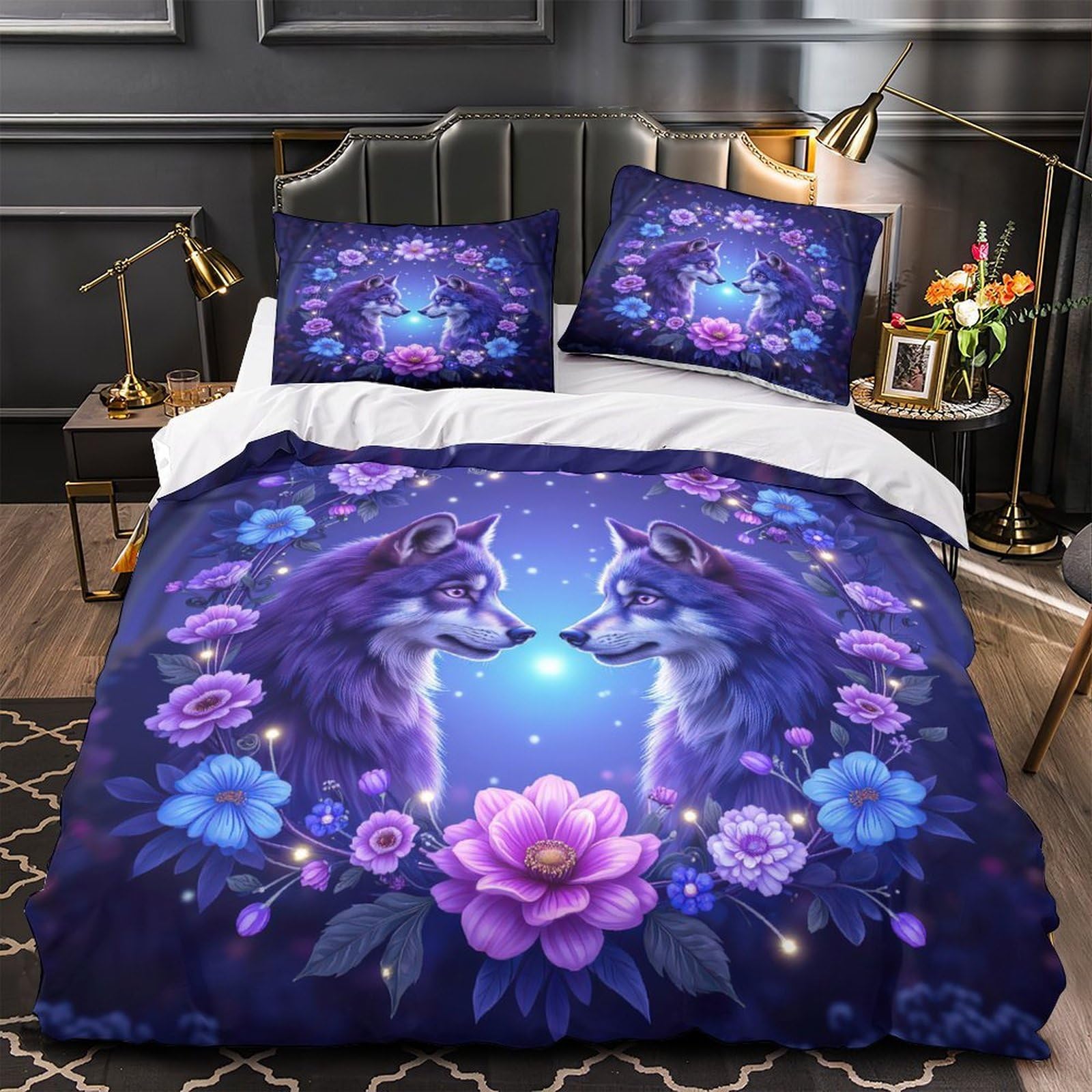 Parure de lit loup en microfibre supérieure 3D, housse de couette confortable 135x200cm