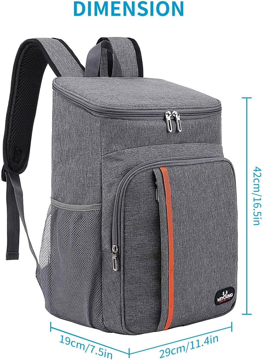 Sac à Dos Isotherme 24 L – Sac Isotherme Extra Large pour Pique-Nique, Sac à Dos étanche, ultralége,pour Hommes Femmes pour Camping (Gris)