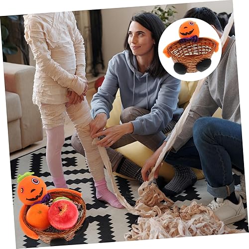 Miniatura 2 de BESTOYARD Cesta de calabaza de Halloween, cesta de ratán redonda para frutas, cuencos de almacenamiento de mimbre, cesta de pan, cesta de servir