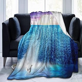 YOUMEISU Franela Manta para Cama Sofá Silla,Swan Waterfall Espectacular Romance Naturaleza Anchas cataratas Que fluyen hacia el Lago Swan Birds Amanecer Paisaje,Cálida,Cómoda Y Duradera 153x204cm