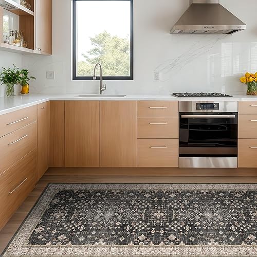 Miniatura 130 de Alfombra de Pasillo de Baño Lavable Oushak 2x5 - Floral Pastel Bohemio Ecléctico, Alfombra Pequeña Antideslizante de Pelo Bajo Resistente a Manchas