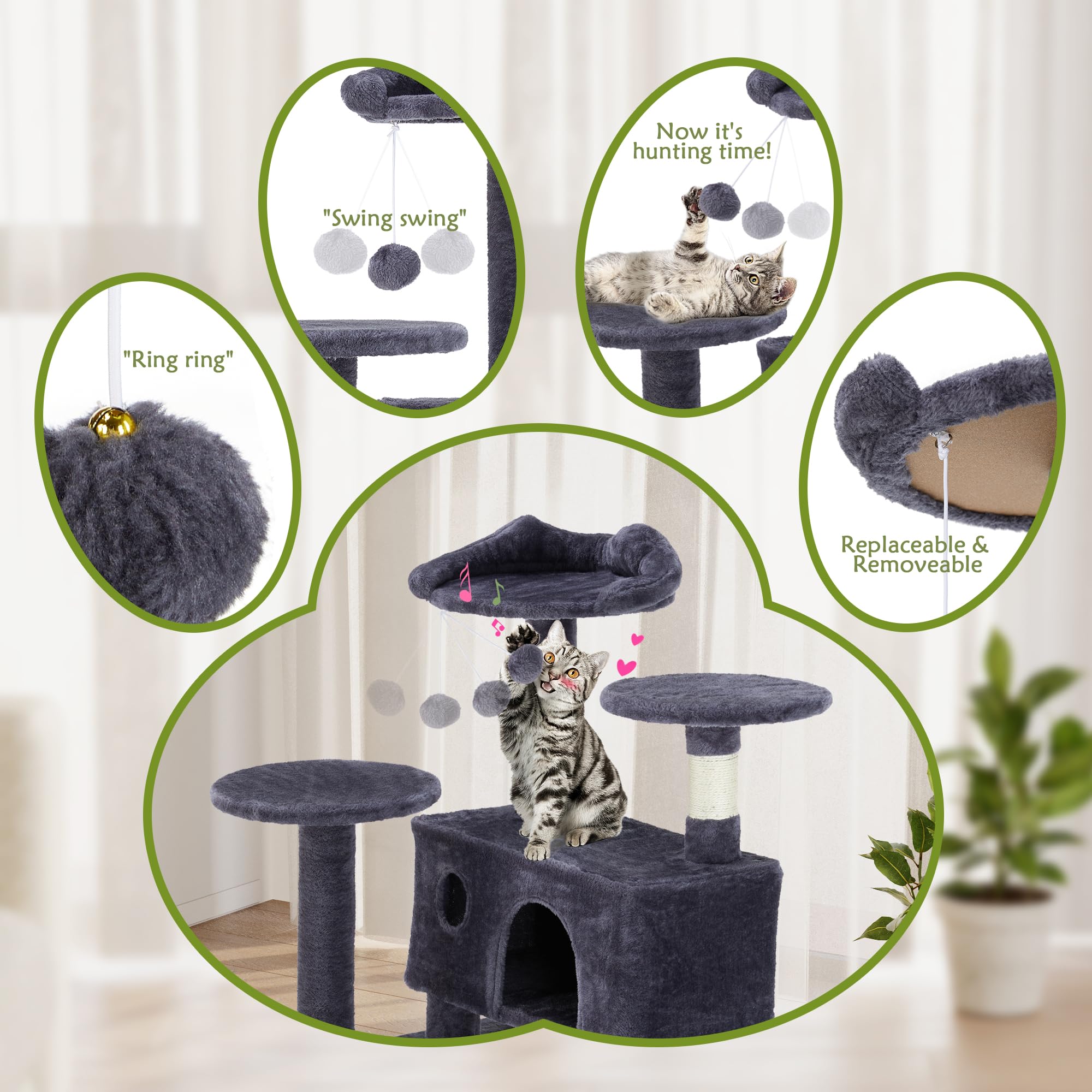 54 Inches Multi-Level Cat Tree Tower, Cat Tree Tower Furniture Activity with Scratching Post, Cats House Play, Toys and Condo for Indoor Kittens, Navy