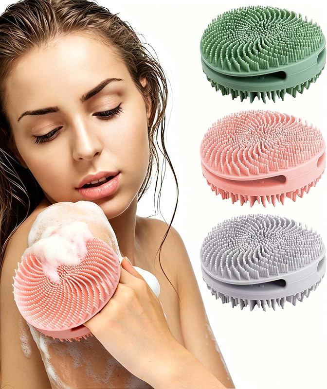 Escova para banho e corpo EaTubano com dois lados, silicone, Pacote com 3