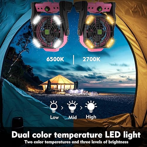 Miniatura 3 de RUNTOP Ventilador de camping con luz LED, 20000 mAh recargable alimentado por batería para tienda de campaña al aire libre con gancho, rotación de