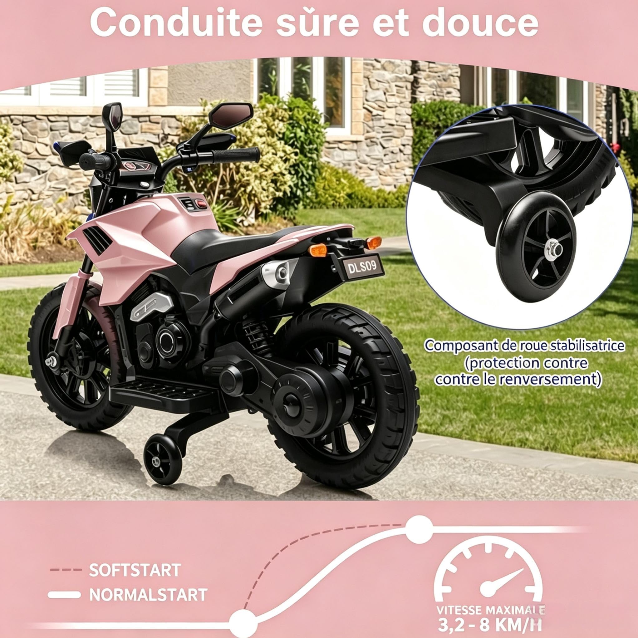 Moto Electrique Enfant Tout Terrain 6V Motocross Phares Musique Klaxon 3-6