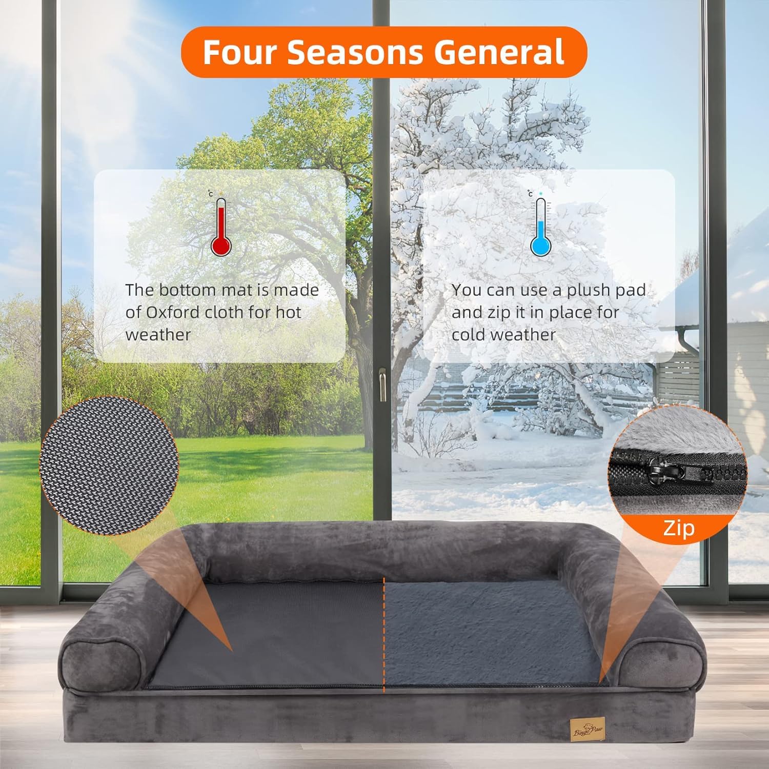 BingoPaw Cama Perro Grande Ortopedica 100x75x8 cm con Bordes y Funda Impermeable Lavable Desenfundable y Espuma Viscoelastica Cama de Perro Antiestres para Invierno Colchon Colchoneta Sofa Perro