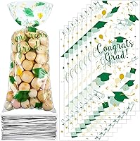 Vista 7 de Blulu 100 bolsas de celofán de graduación, felicitaciones para graduados, bolsas de regalo de plástico con 100 lazos giratorios plateados para Negro